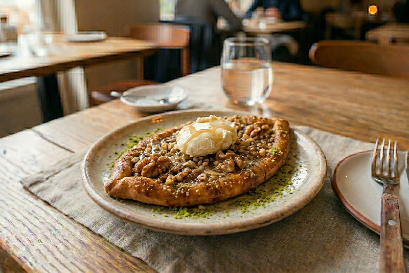 Cevizli Tahinli Kaymaklı Pide